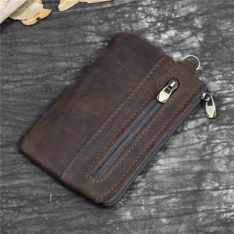 Luufan couro genuíno zíper moeda cartão bolsa de couro real rfid titular do cartão embreagem carteiras slots para homens mulheres mini bolsa fina
