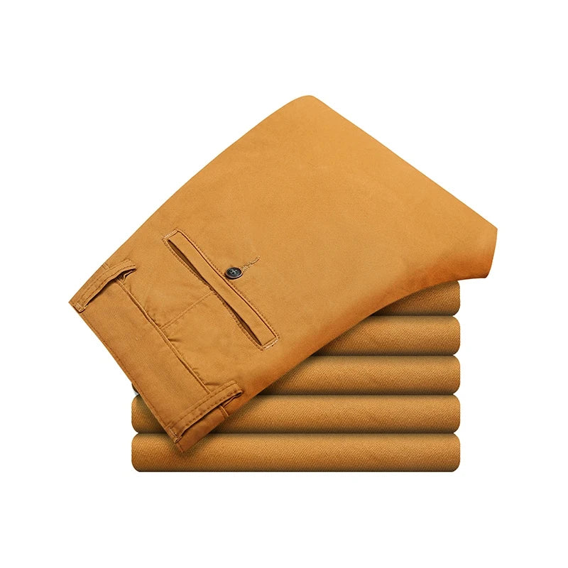 Calças masculinas de algodão casual estiramento calças masculinas homem longo em linha reta alta qualidade 4 cores plus size calça terno 42 44 46