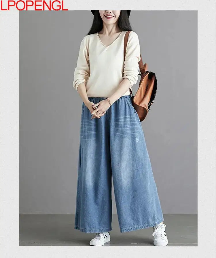 Calças de brim soltas femininas 2025 y2k novo casual streetwear calças jeans perna larga estilo rua vintage bolsos de cintura alta jean femme