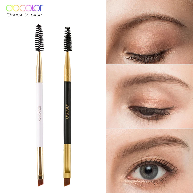 Docolor Pincel Profissional Duplo para Sobrancelhas e Delineador Angular – Design Preciso para Contorno Perfeito e Aplicação Suave – Vegano, Cruelty-Free e Ideal para Maquiagem de Olhos Impecável