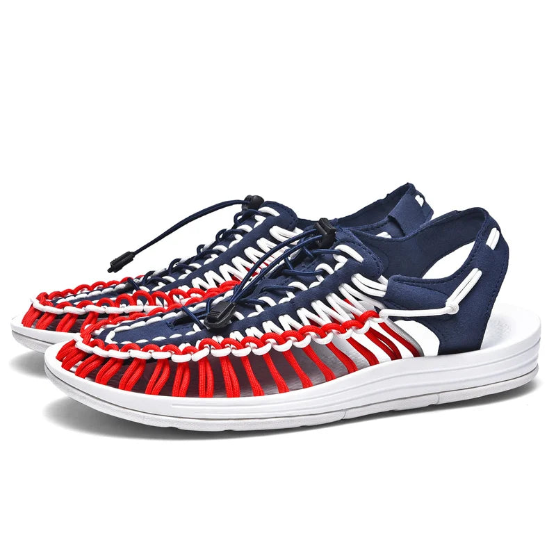 Men's Handmade Weaving Design Beach Sandals Breathable Casual Summer Flat Slippers Outdoor Couples Fisherman Sandals Plus Size