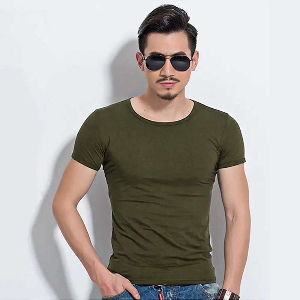 Camiseta Masculina de Manga Curta, T-Shirt O-Neck Slim em Cores Sólidas, Camiseta Masculina 2026 MRMT