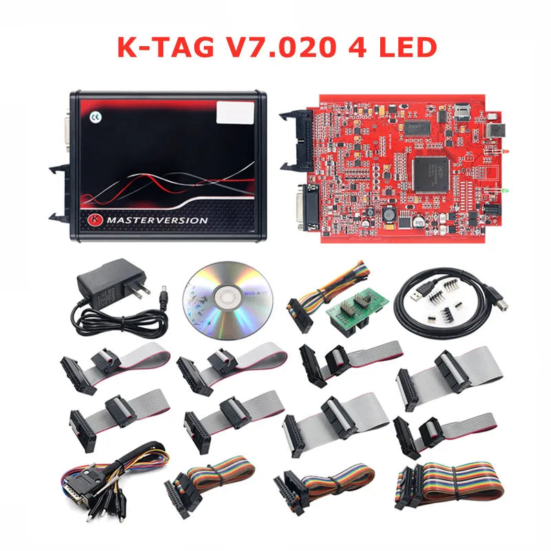 Online 2.80 UE Red Kess V5.017 OBD2 Manager Remap Kit KTAG V7.020 4 LED BDM Frame 22pcs Adaptadores K-TAG 2.25 ECU Flash Tool