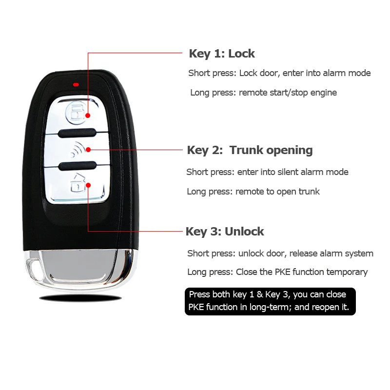 Carro automático um sistema de parada partida do motor com controle remoto carro pke keyless entrada sistema início tronco aberto para 12v suv autostart