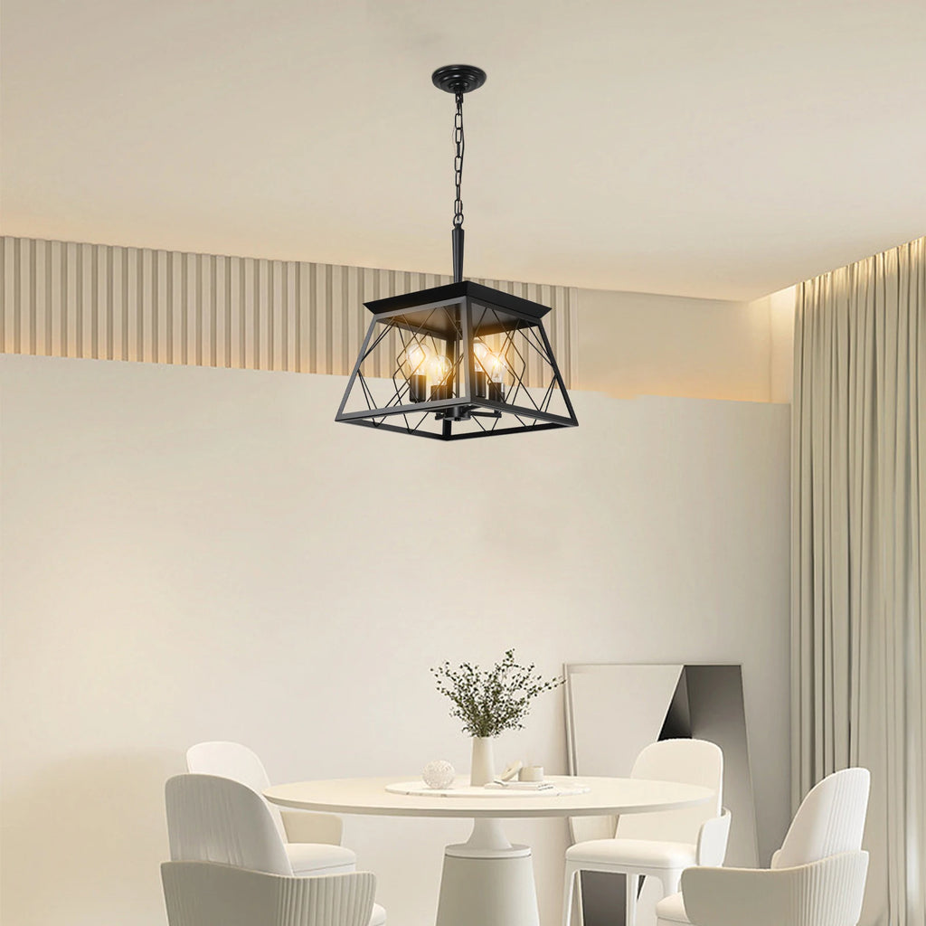 Black 4 Lights Farmhouse Vintage Chandelier,Rustic Pendant Light,Industrial Hanging Light Fixture for Dining Room Kitchen Island