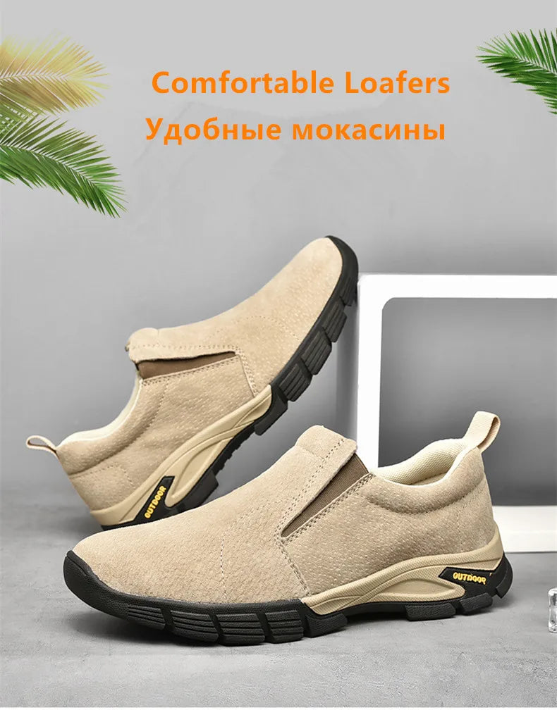 Sapatos masculinos de marca de couro genuíno sapatos casuais ao ar livre respirável tênis camurça original mocassins masculinos tênis