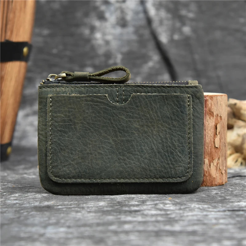 Luufan couro genuíno zíper moeda cartão bolsa de couro real rfid titular do cartão embreagem carteiras slots para homens mulheres mini bolsa fina