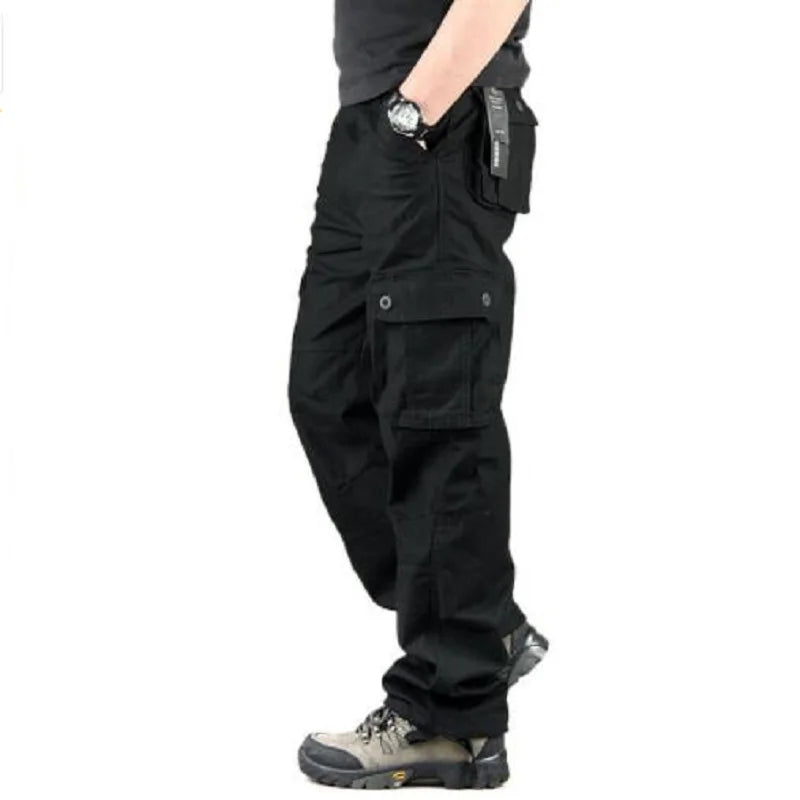 Calças de carga masculinas de algodão casual multi bolsos calças de trabalho tático outerwear calças retas calças compridas para roupas masculinas