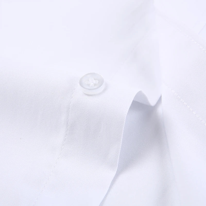 Camisas sociais masculinas clássicas de manga comprida, ajuste padrão, formal, negócios, social, simples, design básico, branco, trabalho, escritório, camisa casual