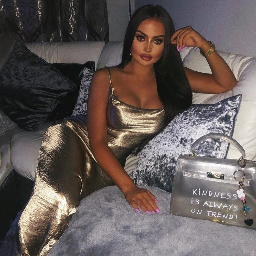 Vestido Longo JULISSA MO Sexy com Alças Finas e Costas Abertas, Vestido de Noite em Cetim com Amarração, Vestido de Festa Elegante Justo ao Corpo 2026