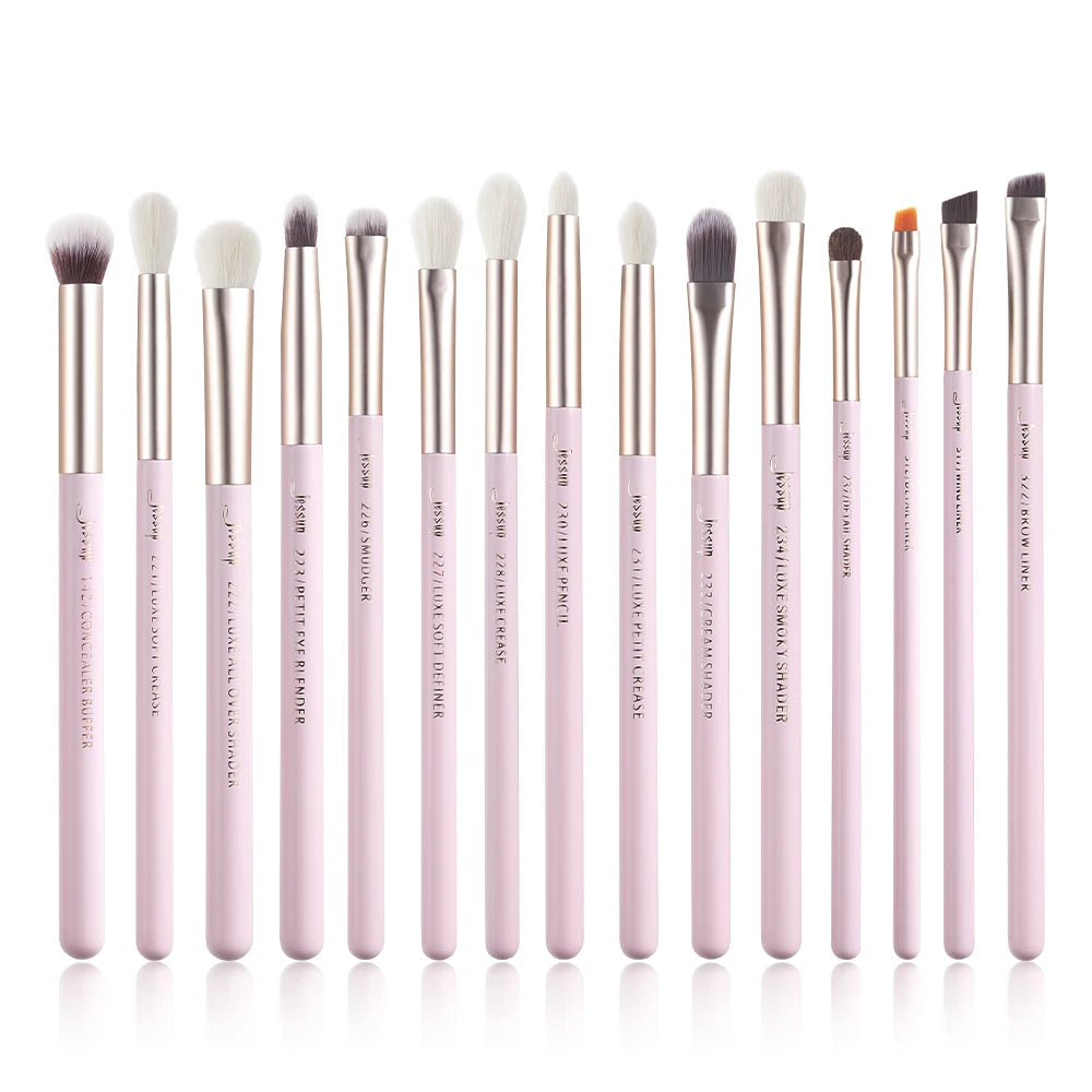 Jessup-profissional pincéis de maquiagem conjunto, 15pcs, pérola, branco, prata, kit de ferramentas, delineador, shader, cabelo sintético natural