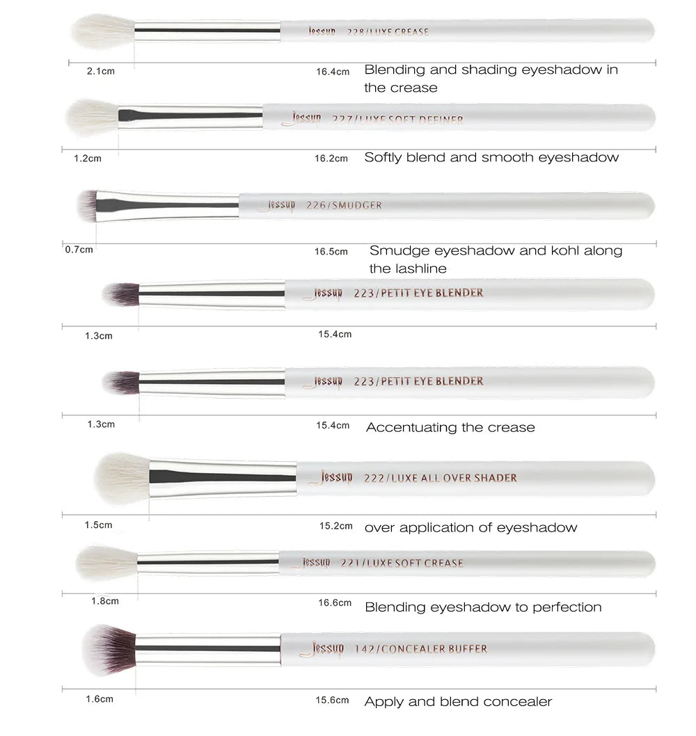 Jessup-profissional pincéis de maquiagem conjunto, 15pcs, pérola, branco, prata, kit de ferramentas, delineador, shader, cabelo sintético natural