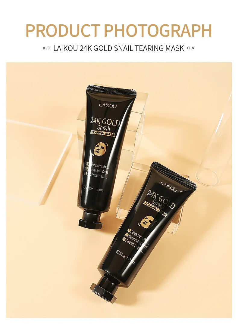 Máscara peel off de colágeno de caracol dourado 24k, reduz cravos, limpeza profunda, controle de óleo, encolher poros, hidratante, suave, cuidados com a pele do rosto