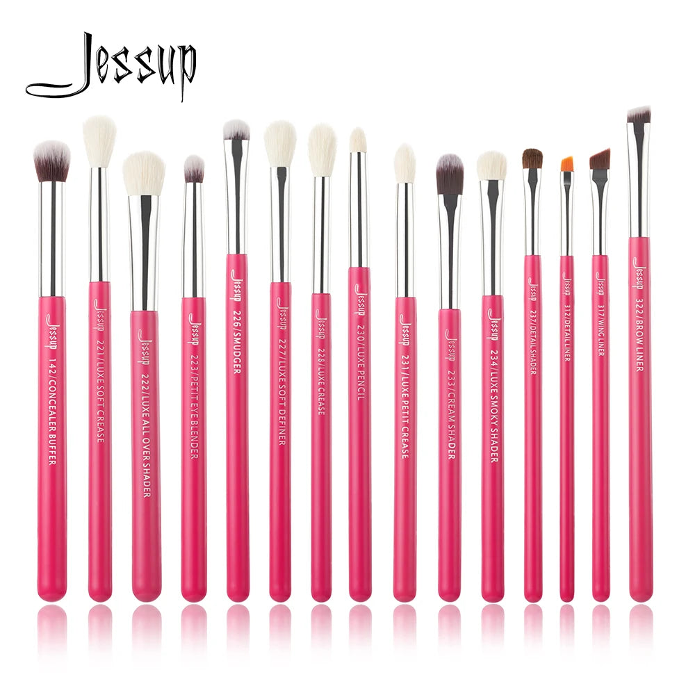 Jessup-profissional pincéis de maquiagem conjunto, 15pcs, pérola, branco, prata, kit de ferramentas, delineador, shader, cabelo sintético natural