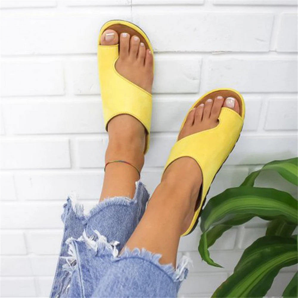 Corretor de joanete ortopédico para mulheres, chinelos casuais de sola plana, sandália macia Big Toe, sapatos de plataforma confortáveis, novos