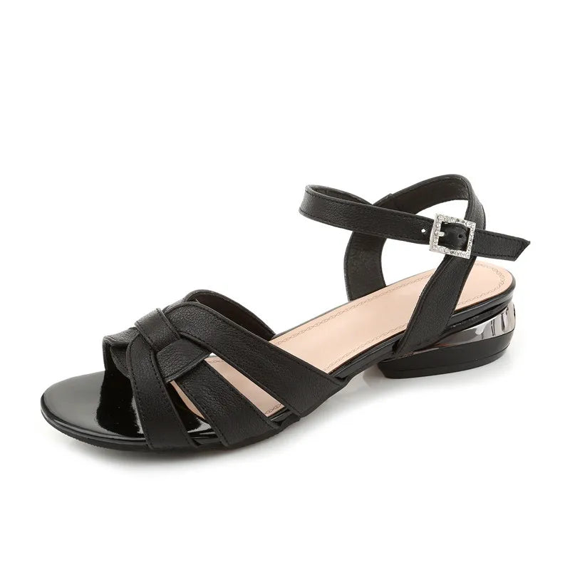Gktinoo verão sandálias femininas 2025 novo tamanho grande conforto sandálias de salto baixo sapatos de dedo do pé aberto mulher sandálias de moda de couro genuíno