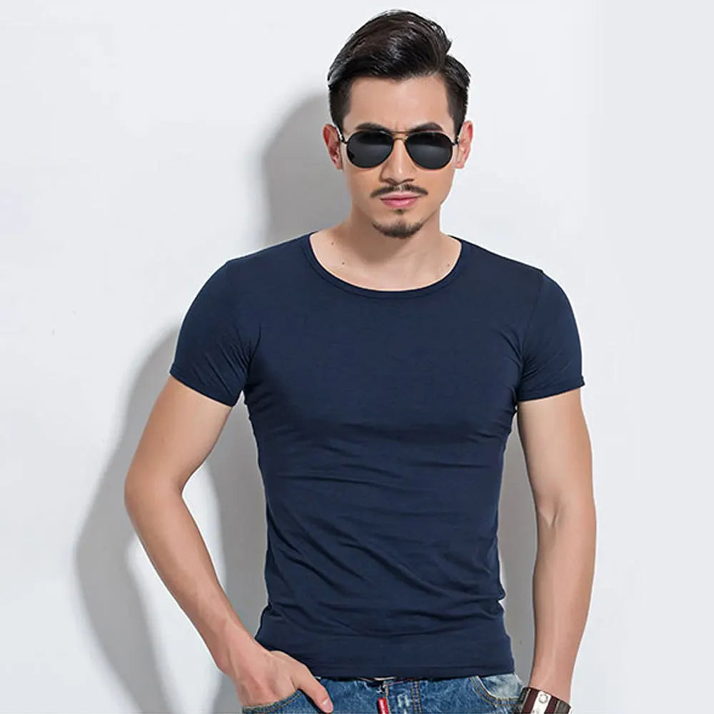 Camiseta Masculina de Manga Curta, T-Shirt O-Neck Slim em Cores Sólidas, Camiseta Masculina 2026 MRMT