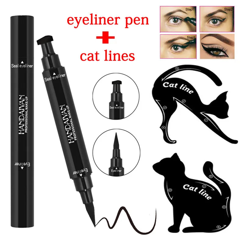 Lápis Delineador Líquido Dual End Black, Pro Impermeável, Maquiagem de Longa Duração, Eye Liner Pen, Linha Cat, Eye Stencils