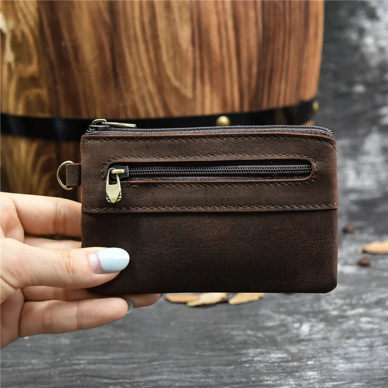 Luufan couro genuíno zíper moeda cartão bolsa de couro real rfid titular do cartão embreagem carteiras slots para homens mulheres mini bolsa fina