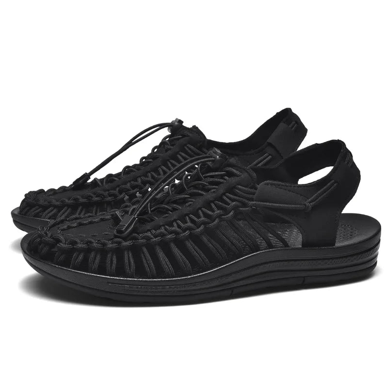 Men's Handmade Weaving Design Beach Sandals Breathable Casual Summer Flat Slippers Outdoor Couples Fisherman Sandals Plus Size