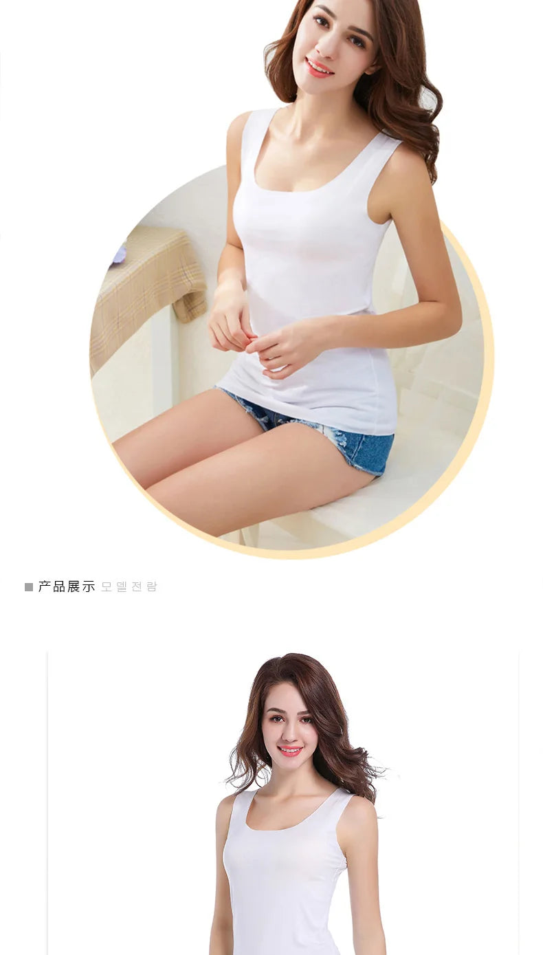 Camisetas Sem Costura de Alta Qualidade para Mulheres, Tops de Modal Macio, Camisetas Sem Mangas Brancas, Tops Sem Marcas
