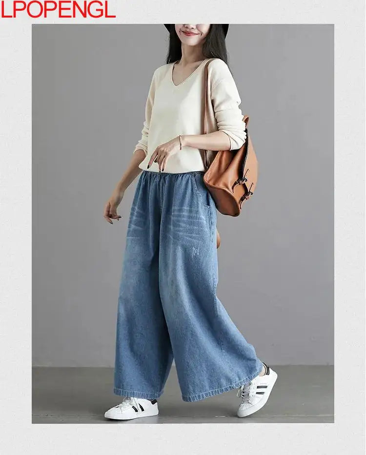 Calças de brim soltas femininas 2025 y2k novo casual streetwear calças jeans perna larga estilo rua vintage bolsos de cintura alta jean femme
