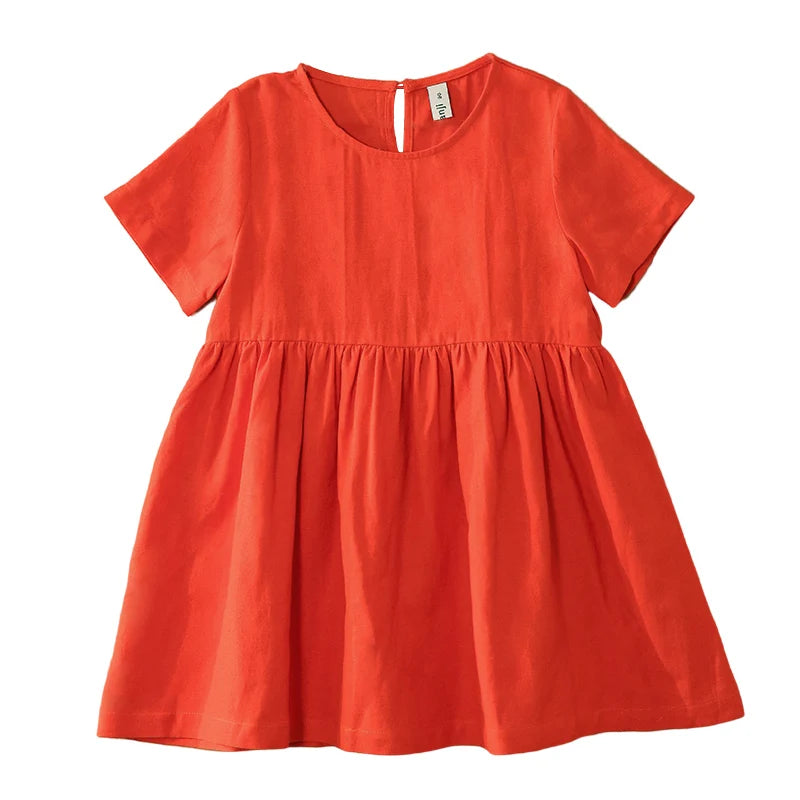 Vestido Mori de Linho para Meninas 2026 Verão Nova Roupa Infantil Vestidos de Princesa de Manga Curta em Algodão e Linho TZ30