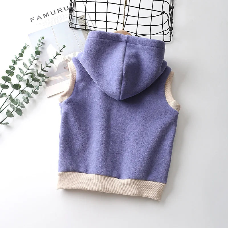 Colete polar com capuz, casaco de lã polar para crianças com zíper quente para bebês meninos meninas 2-10 anos de uso externo