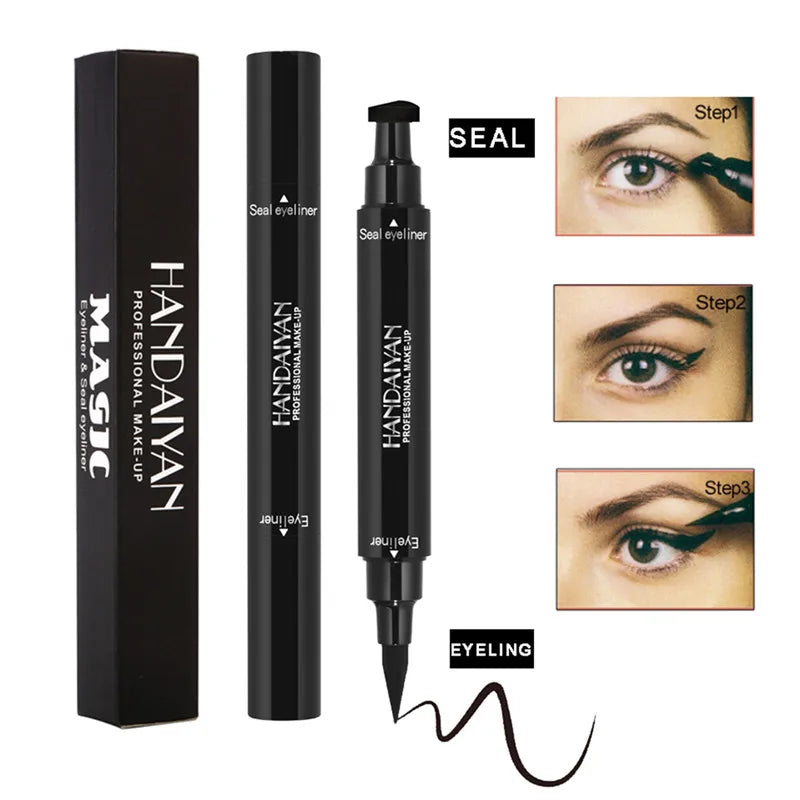 Lápis Delineador Líquido Dual End Black, Pro Impermeável, Maquiagem de Longa Duração, Eye Liner Pen, Linha Cat, Eye Stencils