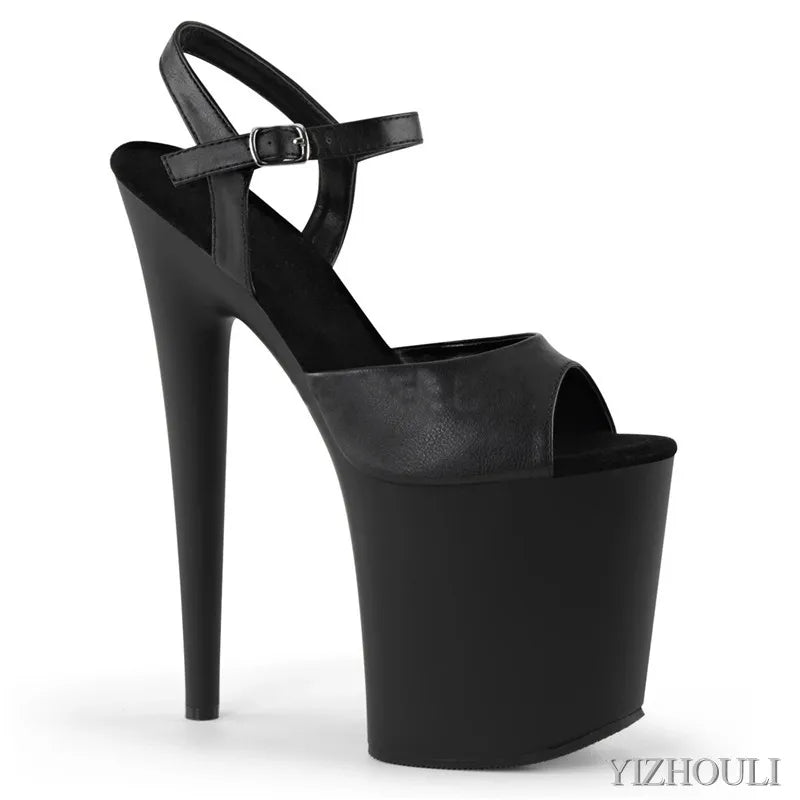 Novo stiletto de 8 polegadas 20 cm vamp preto fosco, sandálias de laca assadas no verão para boate, sandálias de palco de festa