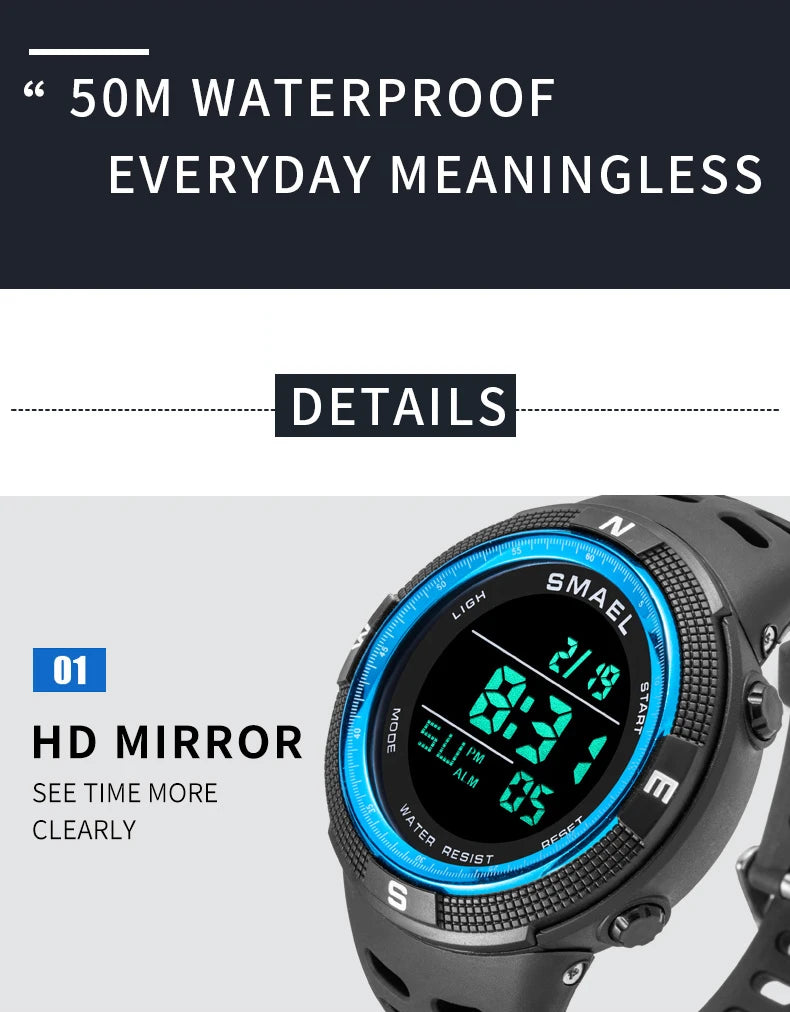 Relógios desportivos à prova dwaterproof água led digital relógio de volta luz alarme semana display cronômetro relógios de pulso 1915 relógio digital para homem