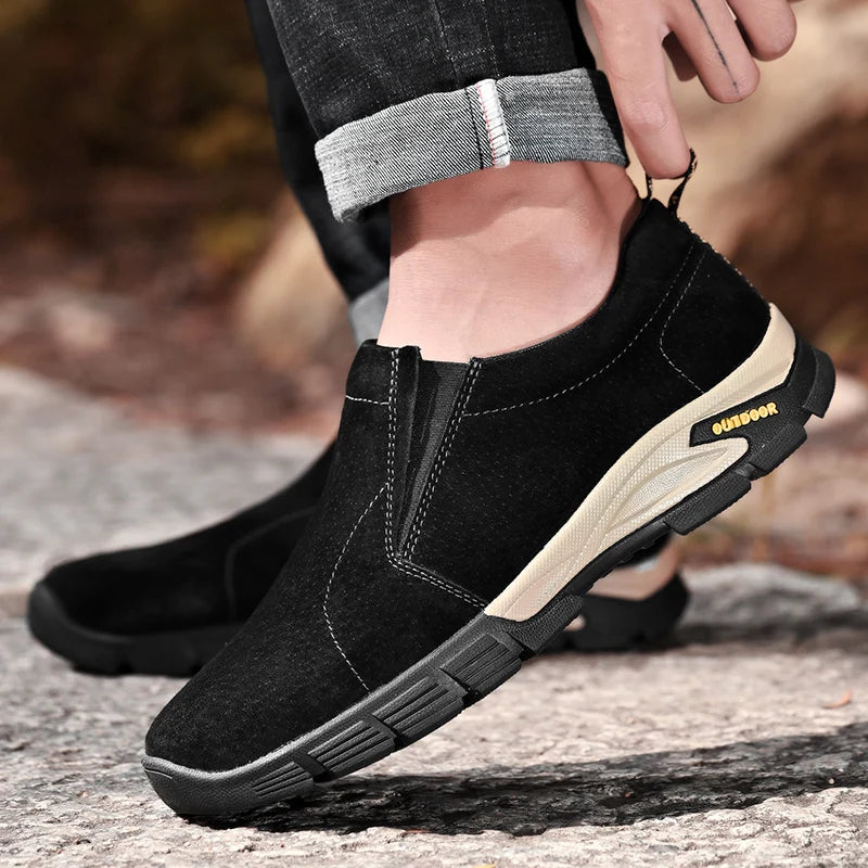 Sapatos masculinos de marca de couro genuíno sapatos casuais ao ar livre respirável tênis camurça original mocassins masculinos tênis