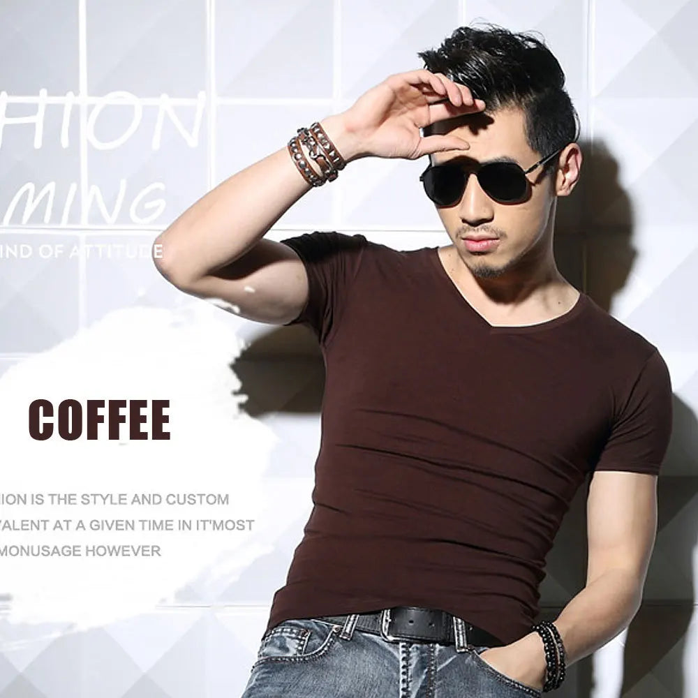 Camiseta Masculina de Manga Curta, T-Shirt O-Neck Slim em Cores Sólidas, Camiseta Masculina 2026 MRMT