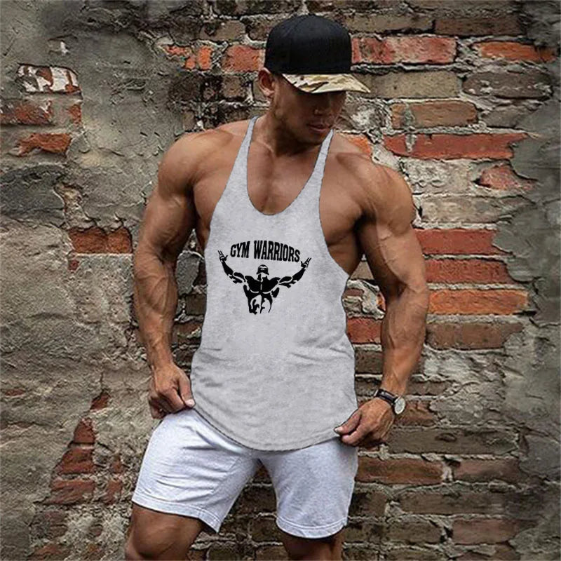 Camisa sem mangas masculina, camiseta de algodão para academia e musculação