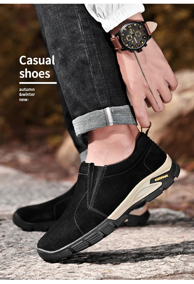 Sapatos masculinos de marca de couro genuíno sapatos casuais ao ar livre respirável tênis camurça original mocassins masculinos tênis
