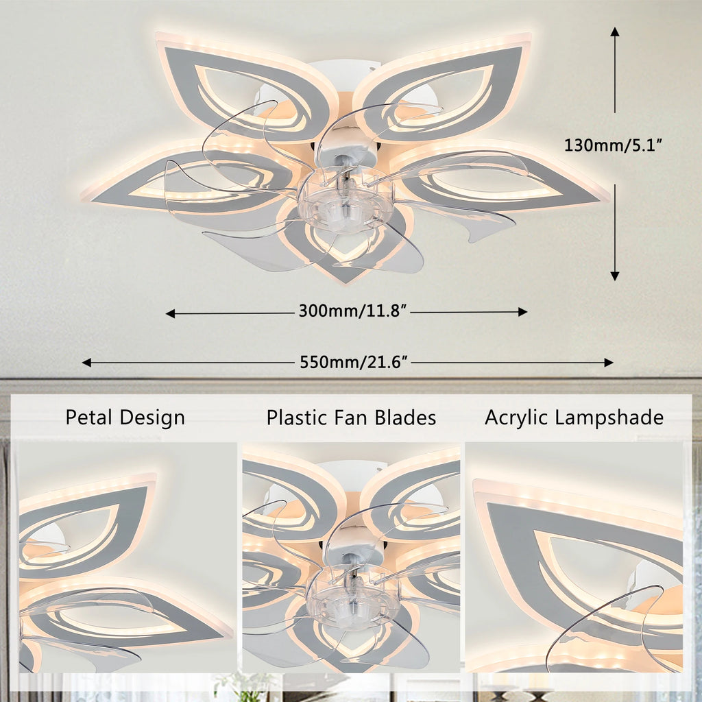 12'' Modern Crystal Ceiling Fan with LED Light 6-Speed Remote Control Dimmable High CRI 90 for Home Office