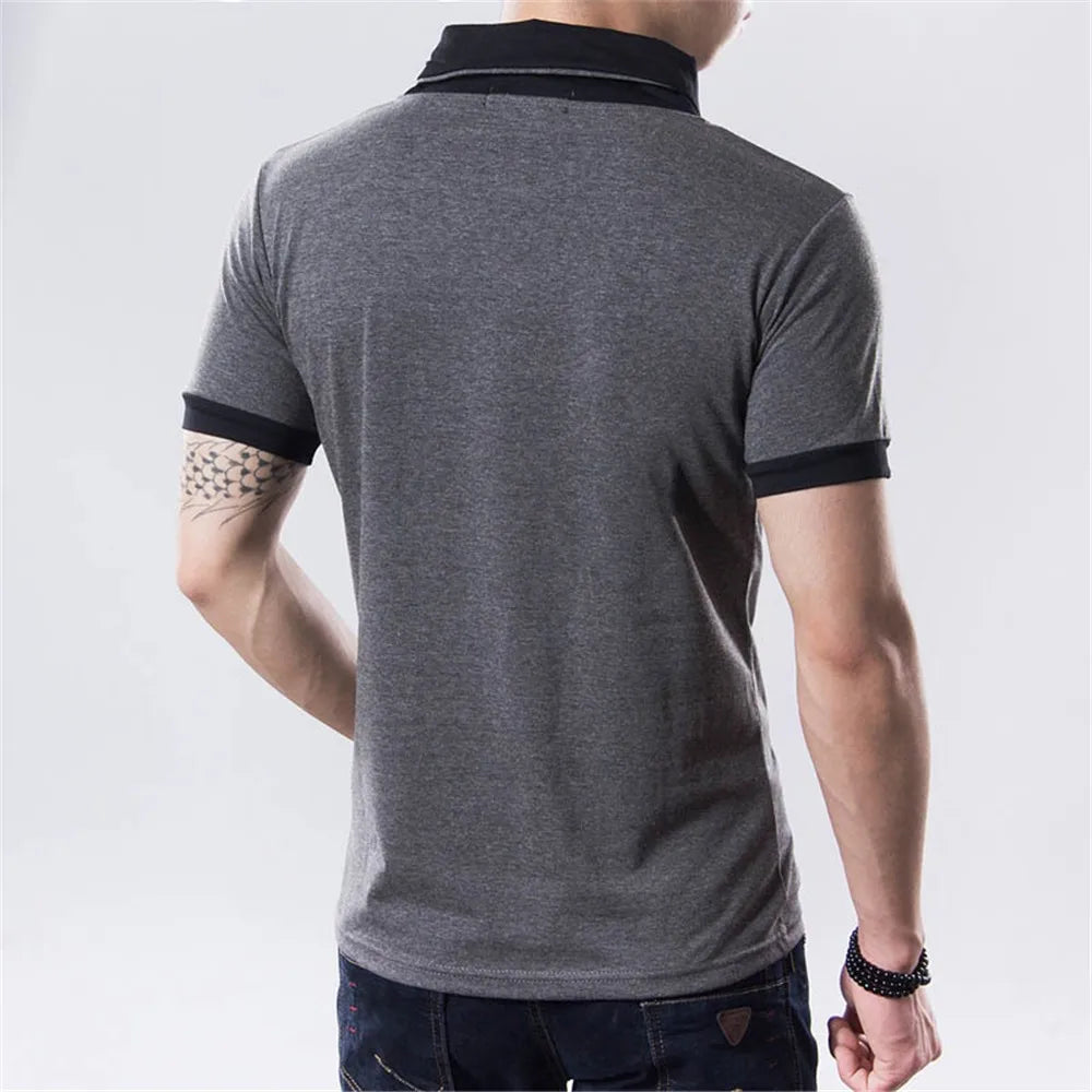 Novas Camisetas Masculinas Plus Size de Verão 2026, Moda Slim, Manga Curta, Patchwork, Decote em V, Camiseta Preta de Algodão para Homens