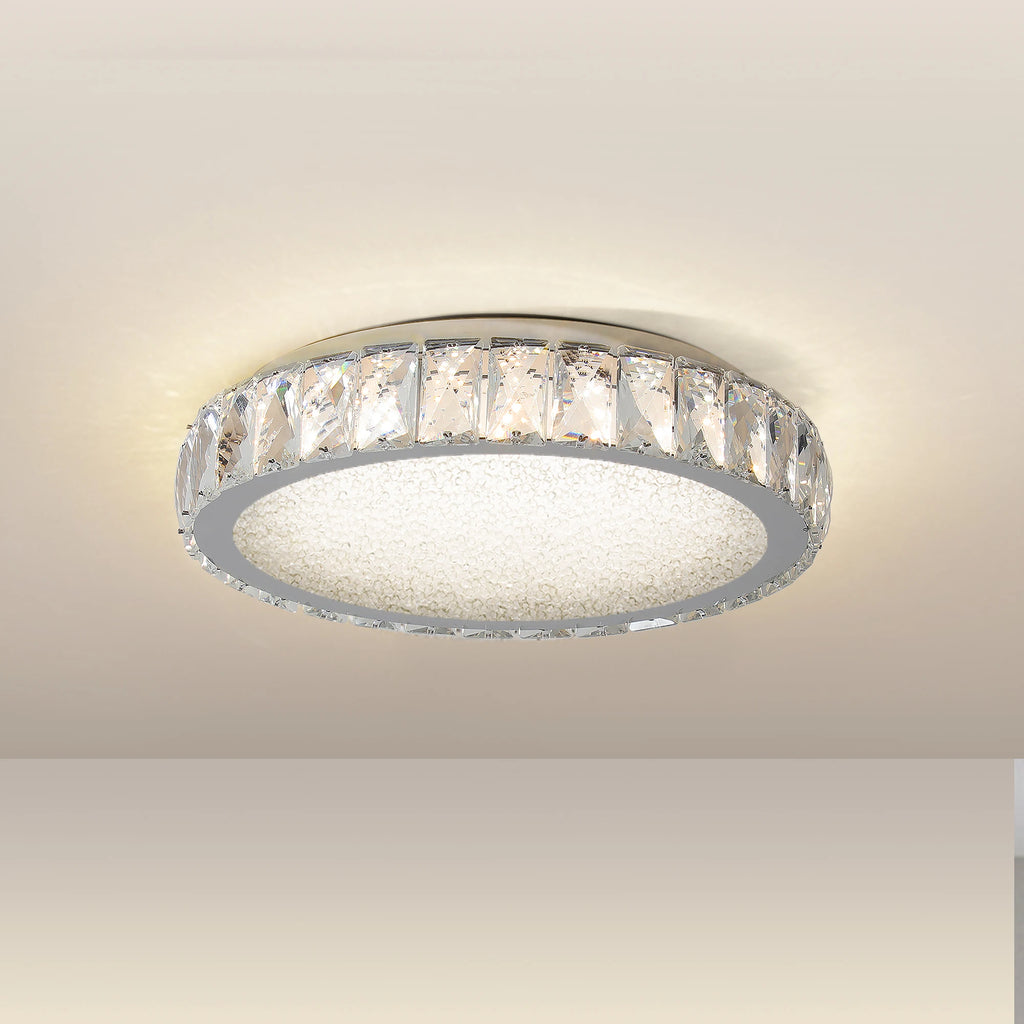 Crystal Flush Mount Ceiling Light Fixture, Dimmable LED Modern Close to Ceiling Light for Bedroom Kitchen Bathroom Dining Room