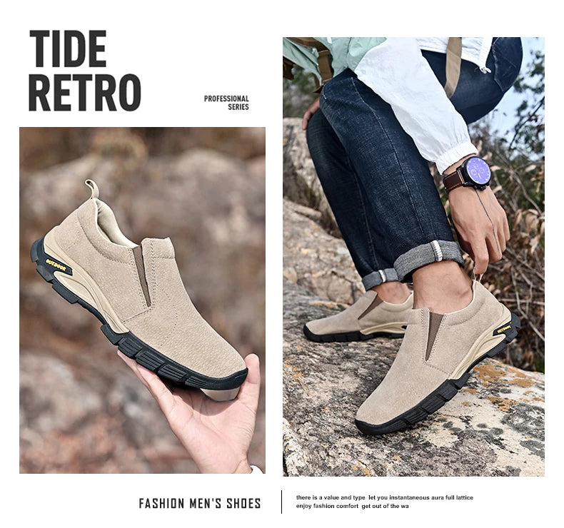Sapatos masculinos de marca de couro genuíno sapatos casuais ao ar livre respirável tênis camurça original mocassins masculinos tênis