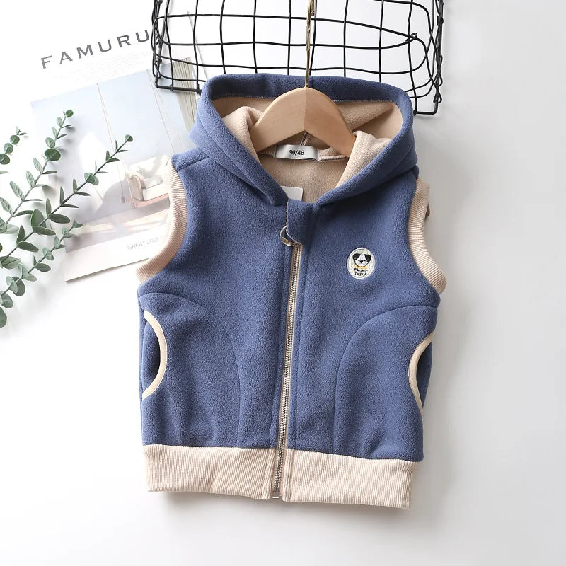 Colete polar com capuz, casaco de lã polar para crianças com zíper quente para bebês meninos meninas 2-10 anos de uso externo