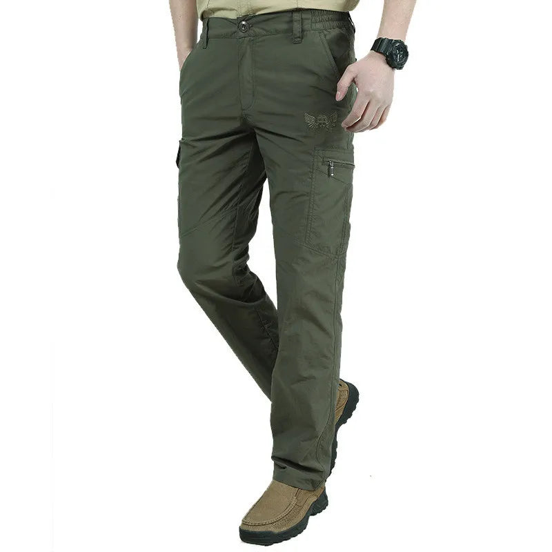 Calças de carga respirável impermeáveis masculinas, calças compridas masculinas, corredores de bolsos do exército, casual, verão, plus size, 4XL