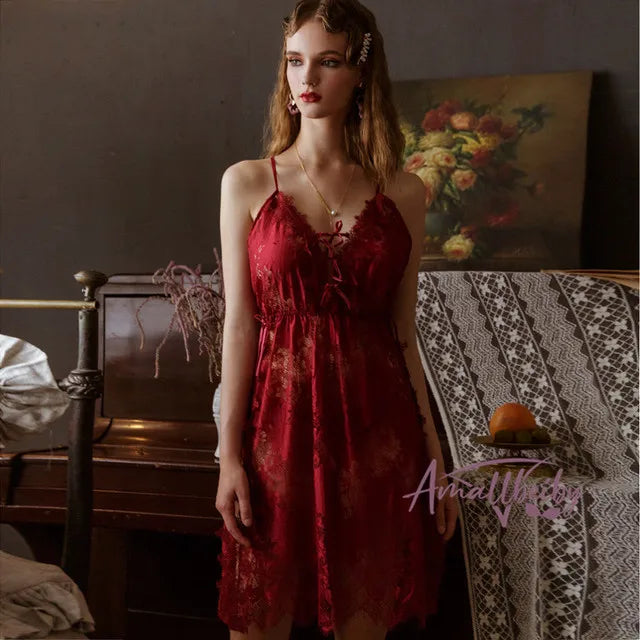 Cinza floral oco para fora renda camisola das mulheres sleepwear lingerie vestido cinta de espaguete vestido de dormir com tangas