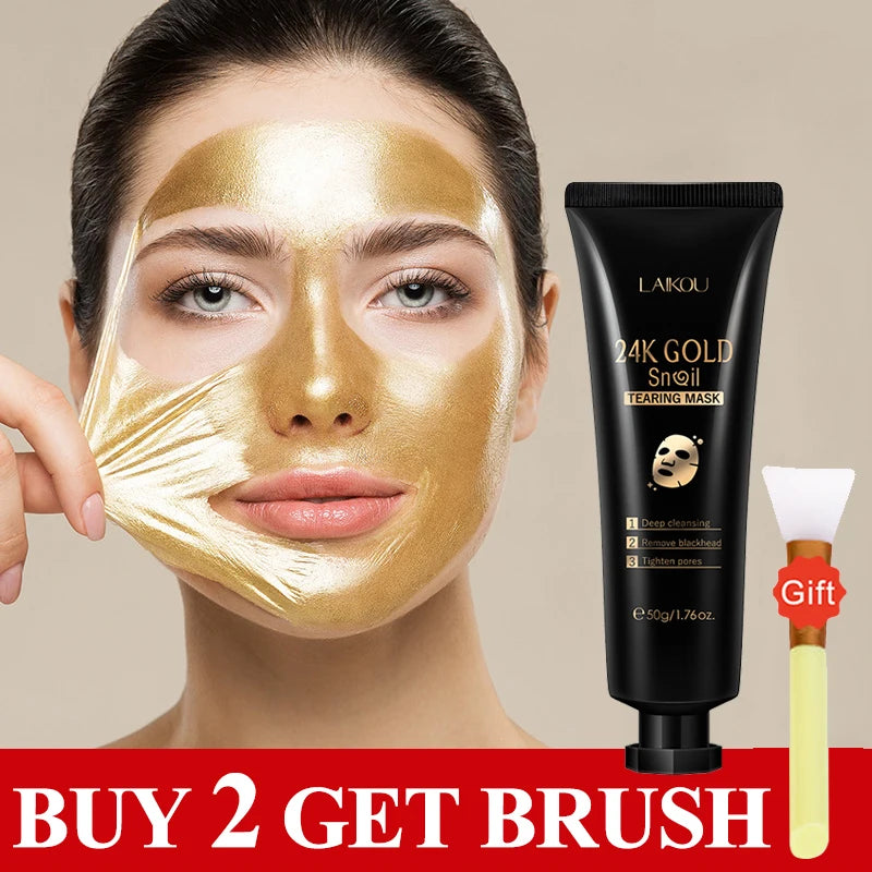 Máscara peel off de colágeno de caracol dourado 24k, reduz cravos, limpeza profunda, controle de óleo, encolher poros, hidratante, suave, cuidados com a pele do rosto