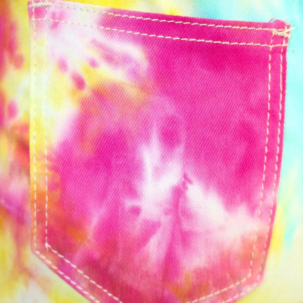CM.YAYA-Jeans rasgado feminino com estampa Tie Dye cintura média, calça jeans curta de verão, calça da moda