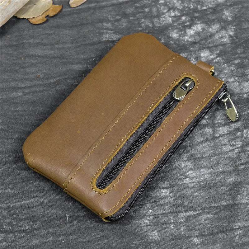 Luufan couro genuíno zíper moeda cartão bolsa de couro real rfid titular do cartão embreagem carteiras slots para homens mulheres mini bolsa fina