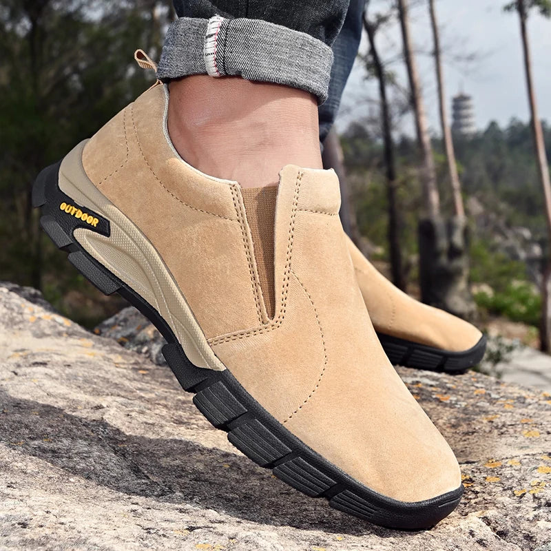 Sapatos masculinos de marca de couro genuíno sapatos casuais ao ar livre respirável tênis camurça original mocassins masculinos tênis