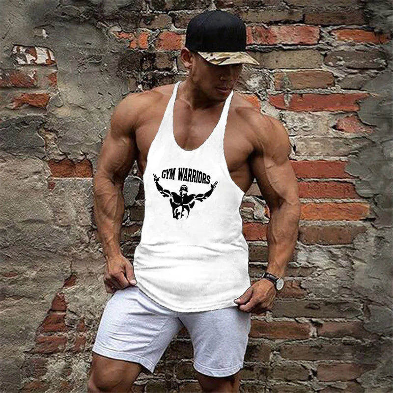 Camisa sem mangas masculina, camiseta de algodão para academia e musculação
