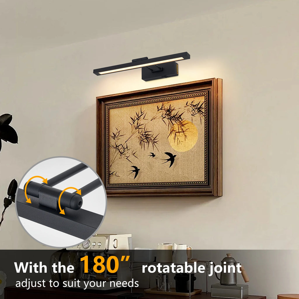 Picture Light Battery Operated with Remote, LED Black Art Lights for Paintings Rechargeable Dimmable and Timer, 16in Wall Sconce