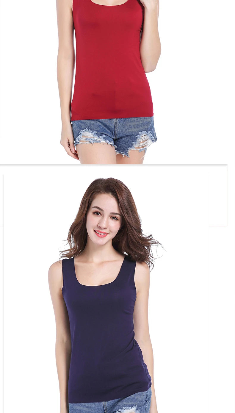Camisetas Sem Costura de Alta Qualidade para Mulheres, Tops de Modal Macio, Camisetas Sem Mangas Brancas, Tops Sem Marcas