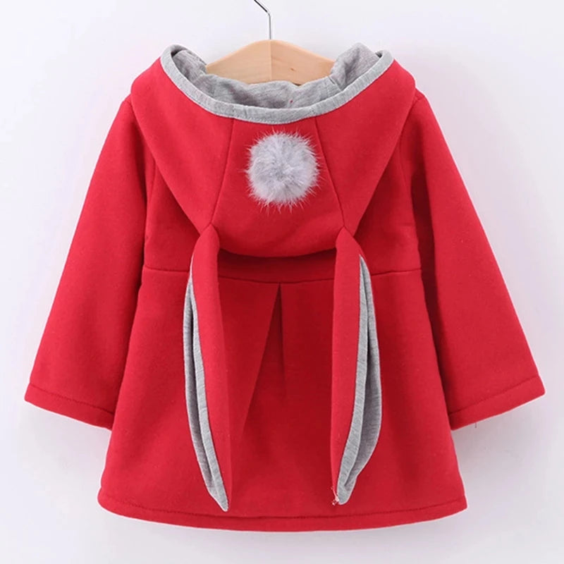 Jaqueta de algodão quente para bebês com orelhas de coelho, roupas infantis, casaco infantil, casacos, outono, primavera